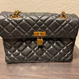 Kurt Geiger Brixton Diamond Quilted Leather Padlock Shoulder Bag BLACK